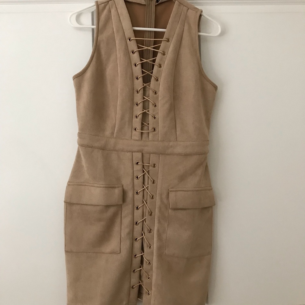 Fashion Nova nude bodycon dress (suede)
